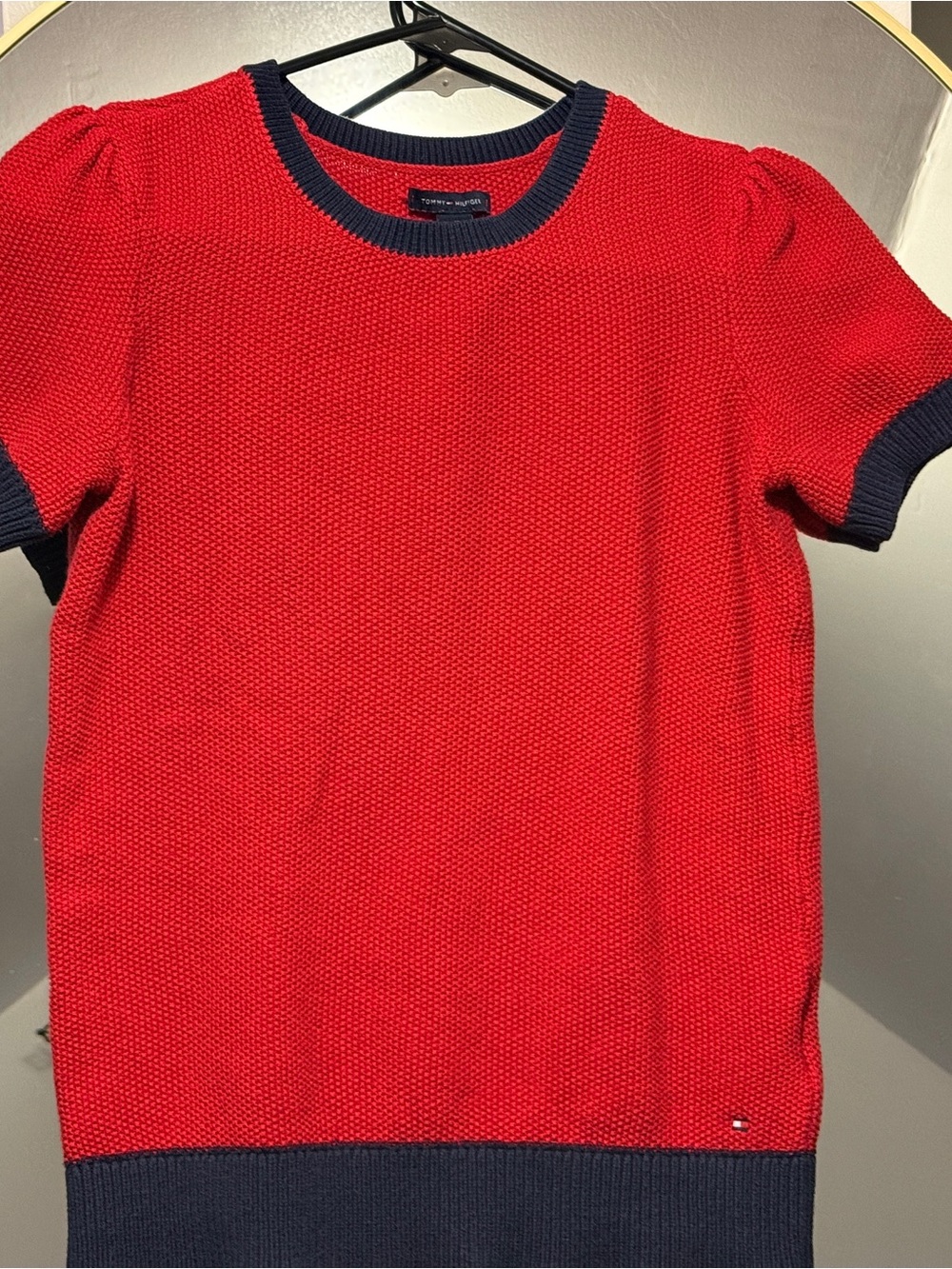 Tommy Hilfiger women’s Red Short-Sleeve Knit Top with Navy Trim
